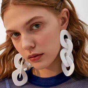 New ZARA white acrylic geometric big statement dangle earrings